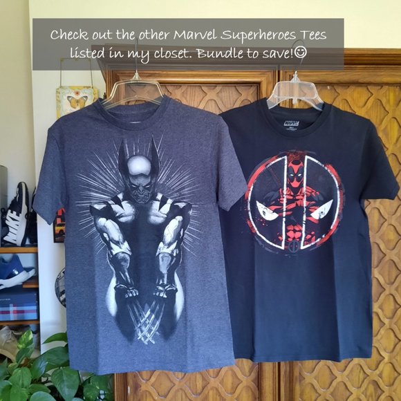 3/$15 MARVEL Deadpool Corss Armed Circle Splatter Distressed Logo Tee - Black, S - Picture 12 of 16